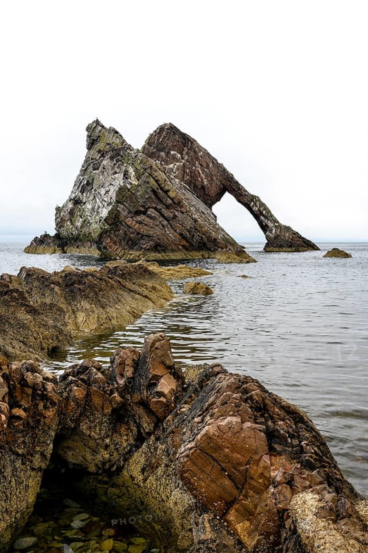 Rock Bowfiddle Rock in the bay of Moray Firth. Portknockie