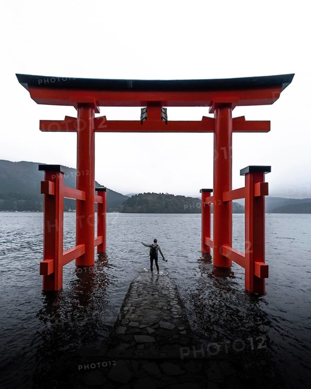 Hakone Shrine with human
