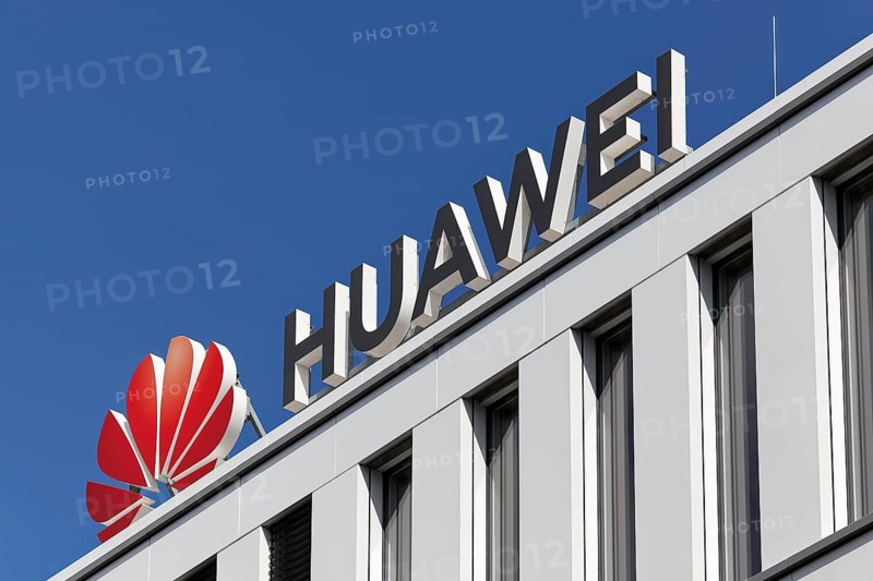 Logo on the European headquarters of Huawei Technologies in Düsseldorf