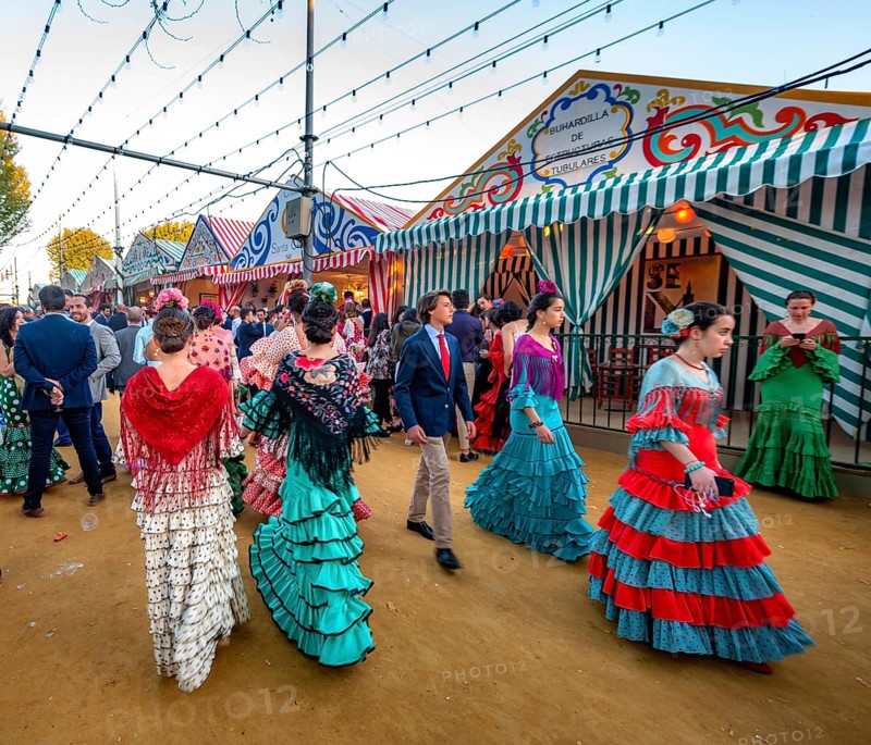 Women in colourful flamenco dresses