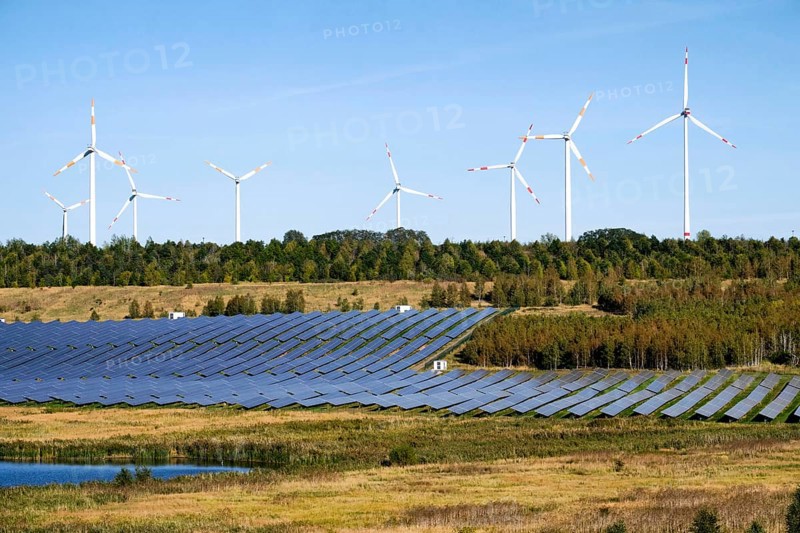 Solar park and wind turbines