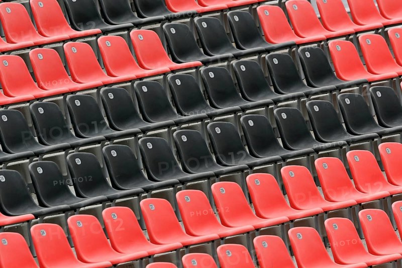 Black and red seat shells in the BayArena