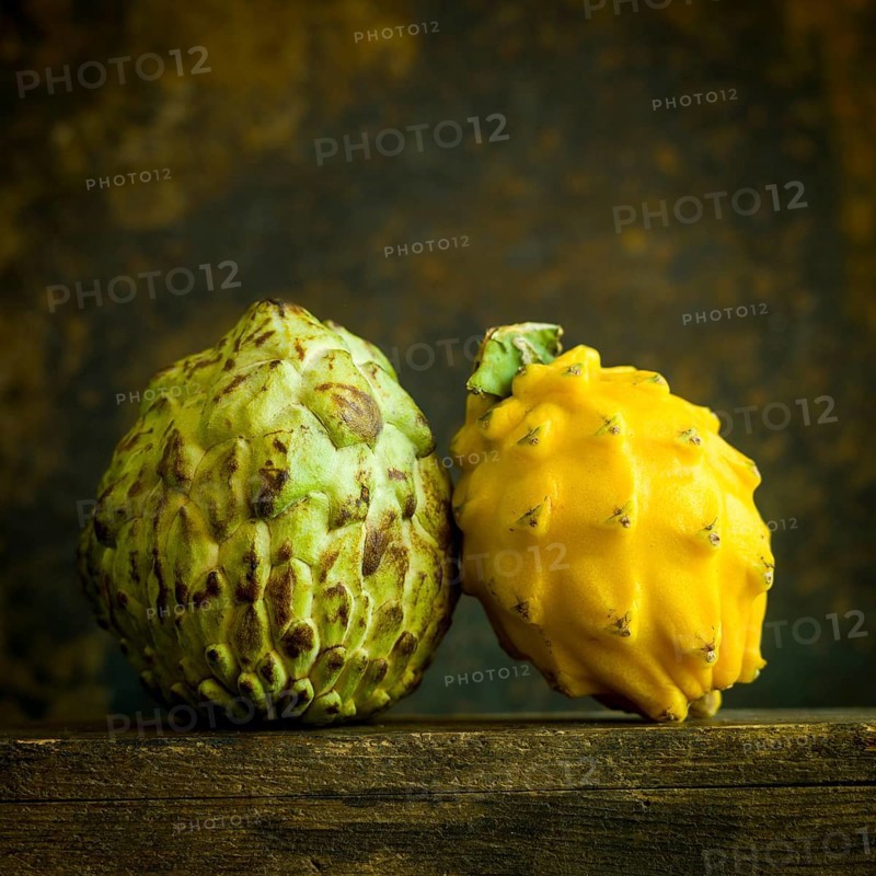 Yellow Pitaya Hylocereus and Fruit of annona squamosa