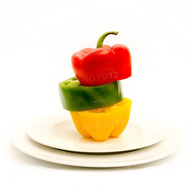 Multicolored bell peppers in a plate