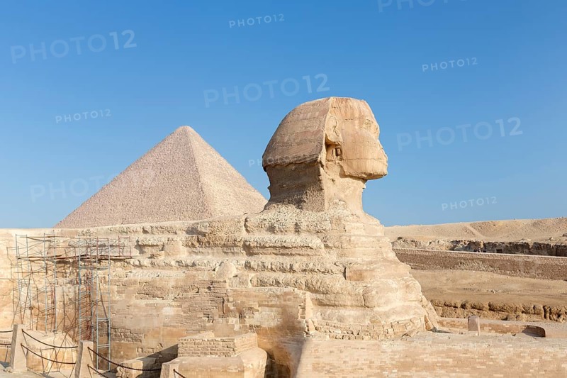 The great Sphinx with the pyramid of Cheops in the background