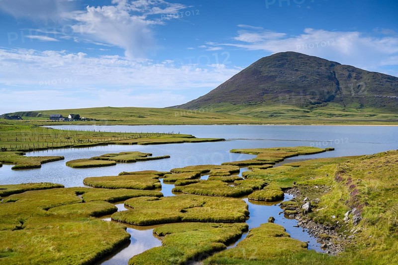 Marsh landscape near Northton with Ceapabhal Hill