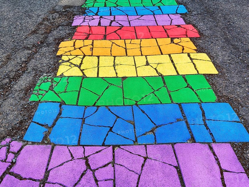 Colourful painted stone slabs