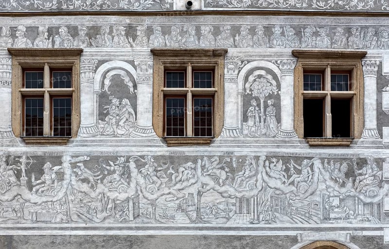 House with sgraffito covered facade in Slavonice