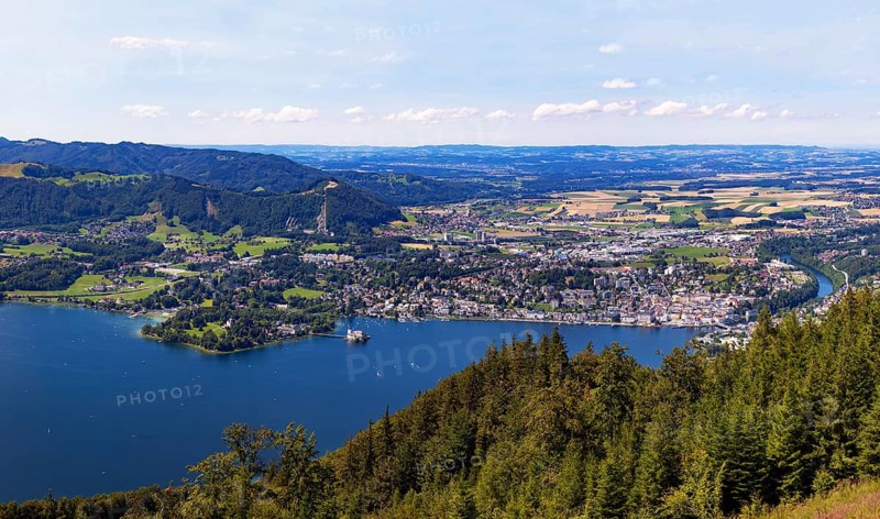View from the tree top walk to the Lake Traun Castle Ort and Gmunden