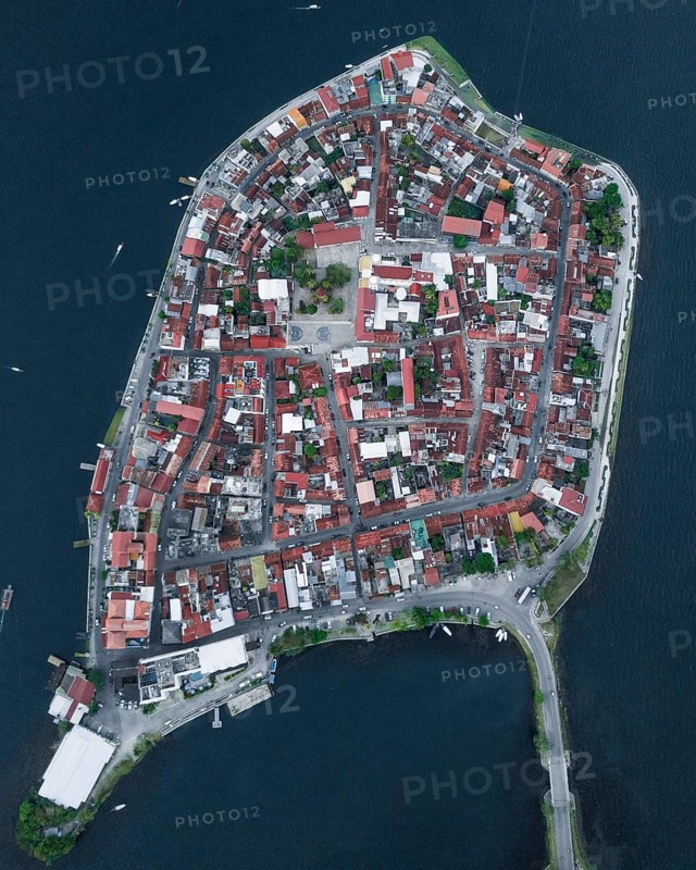 Aerial view of Flores at sunset from above