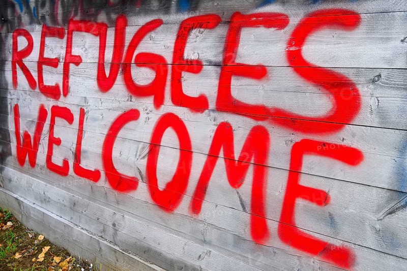 Graffiti REFUGEES WELCOME refugees refugees welcome