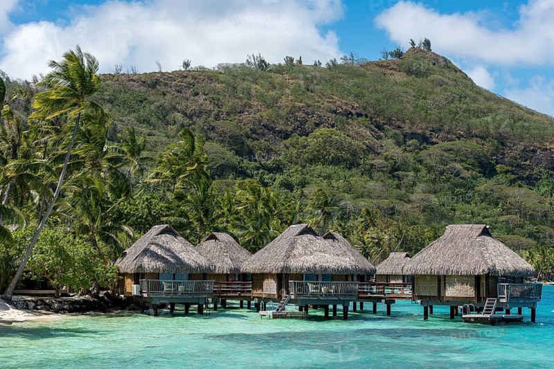Overwater bungalows in the lagoon