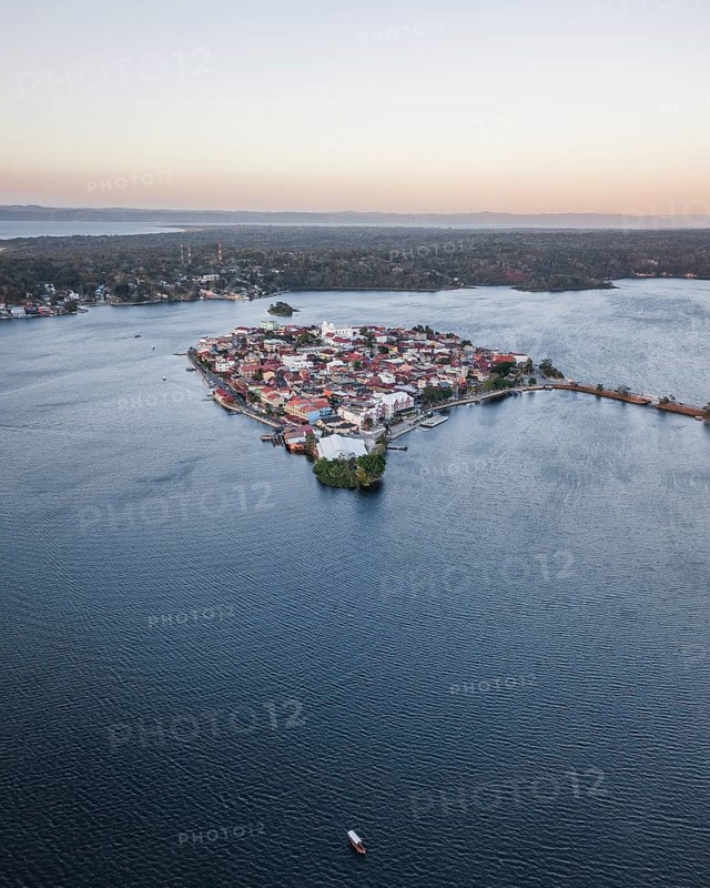 Aerial view of Flores at sunset