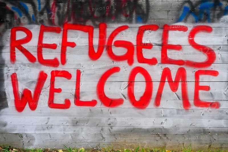 Graffiti REFUGEES WELCOME refugees refugees welcome