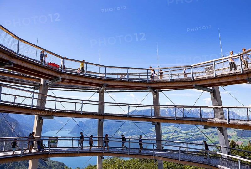 Observation tower at the tree top path Salzkammergut at Gruenberg with Lake Traun