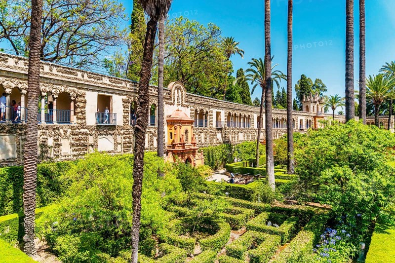 Moorish architecture of beautiful castle called Real Alcazar in Seville