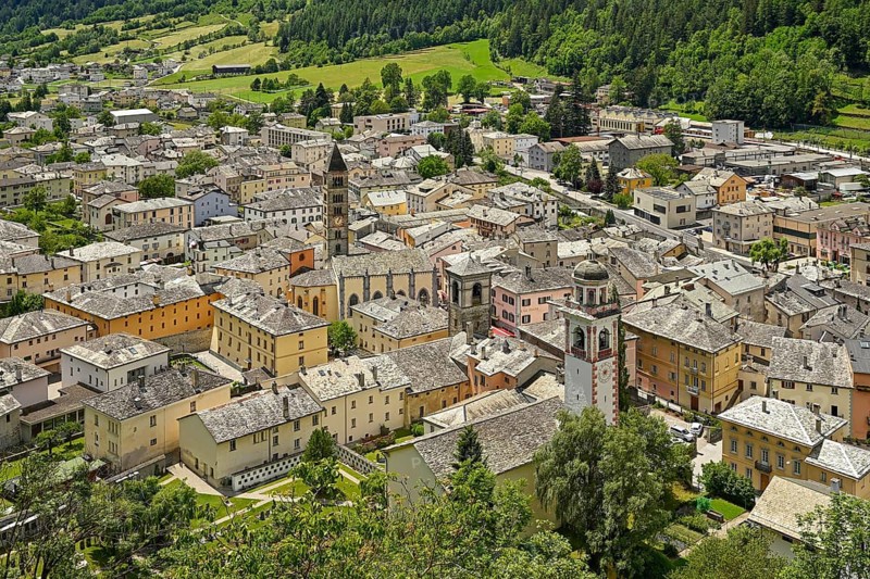 Village view with collegiate church St. Viktor and reformed church