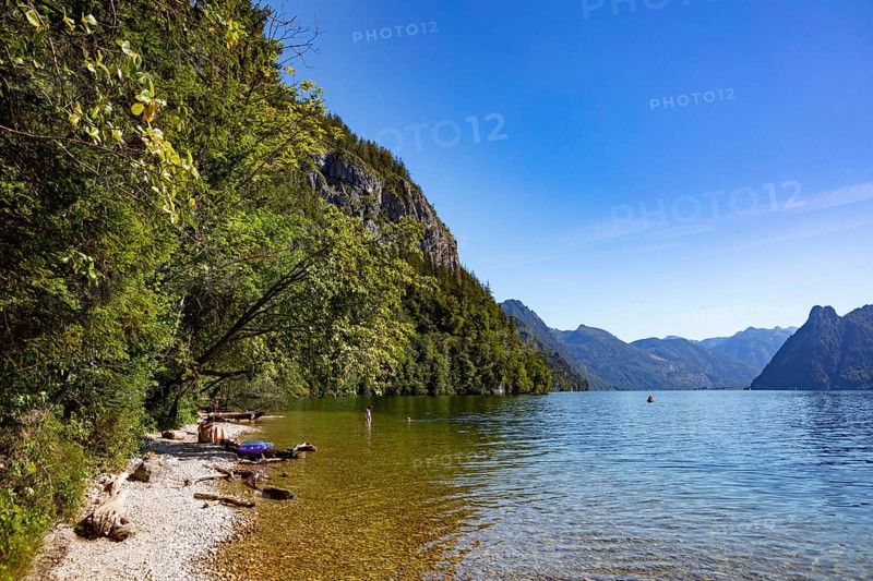 Bathing beach at the Lake Traun near Gmunden