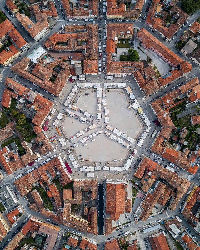 Aerial view of Palmanova with the orange roofs