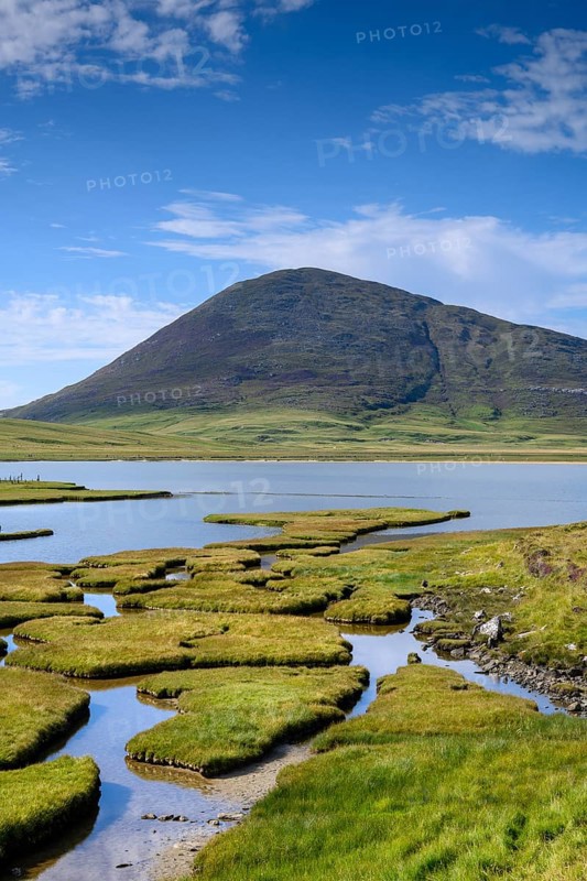 Marsh landscape near Northton with Ceapabhal Hill