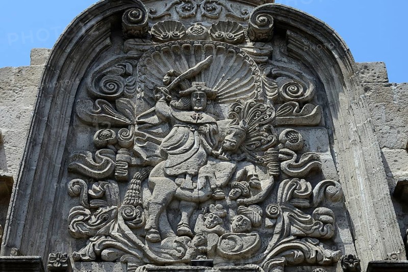 Fine stonemasonry work at the Jesuit Church Iglesia de la Compania de Jesus