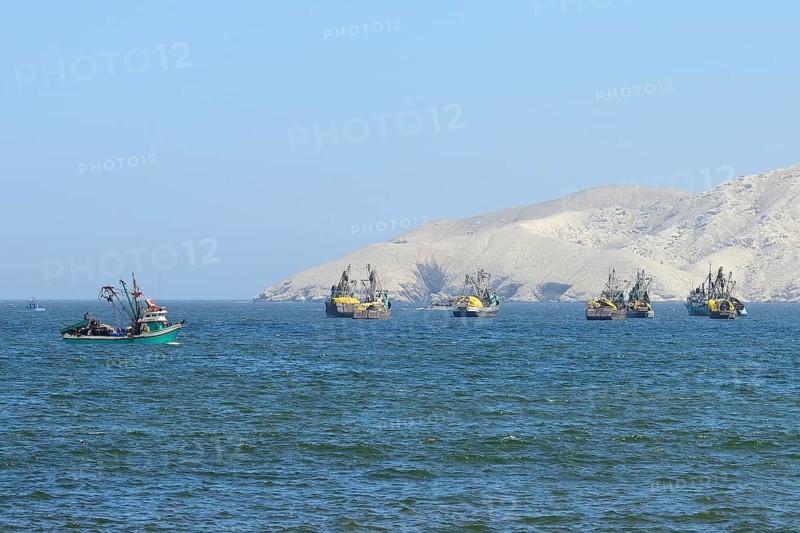 Bay with anchored fishing boats
