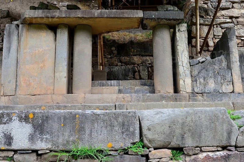 Columns with reliefs in the ruins of Chavin de Huantar