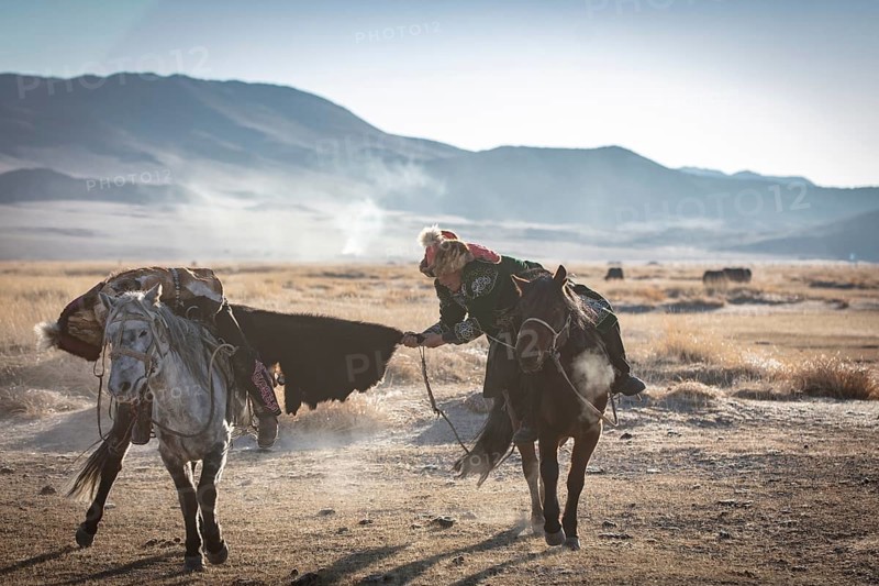 Spai Bashakhan's sons train for the Mongolian equestrian game Buzkaschi
