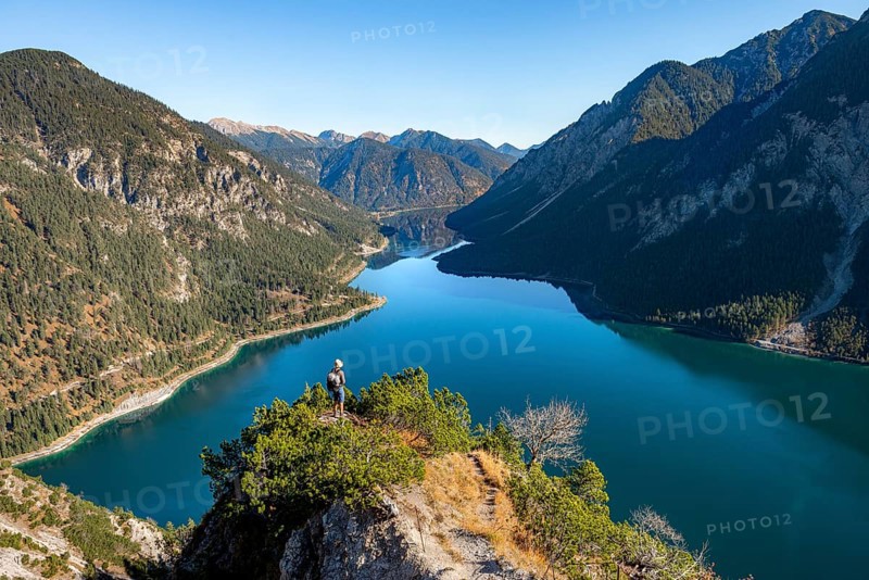 Hiker looks into the distance