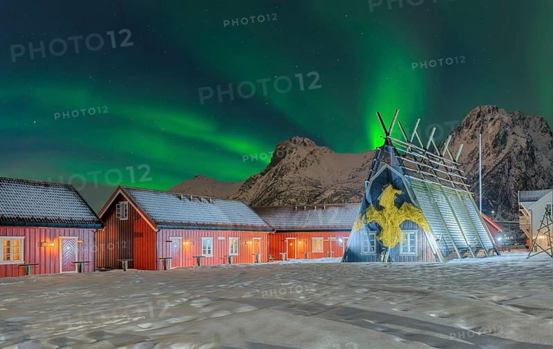 Northern Lights Historic fisherman's cottages Svolva Lofoten Norway