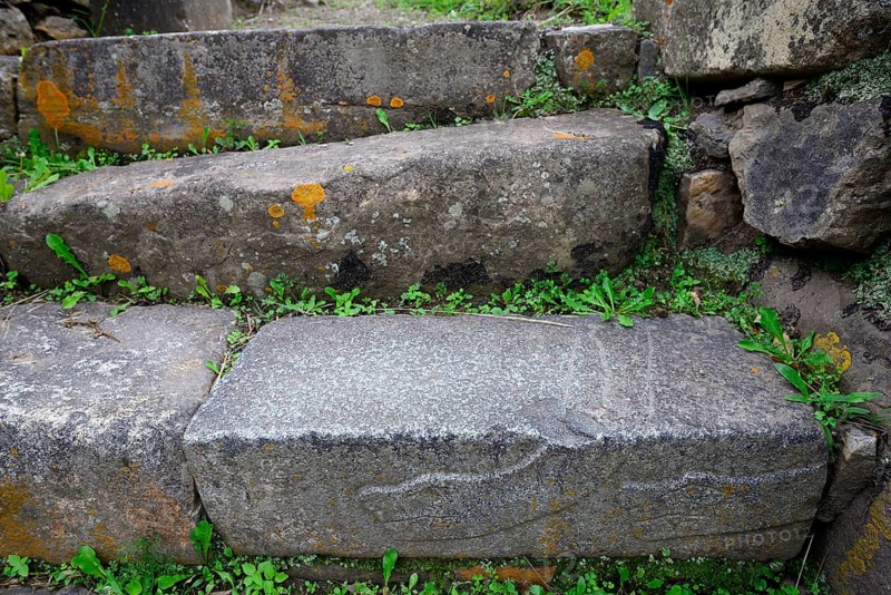 Snake representation on a step in the ruins of Chavin de Huantar