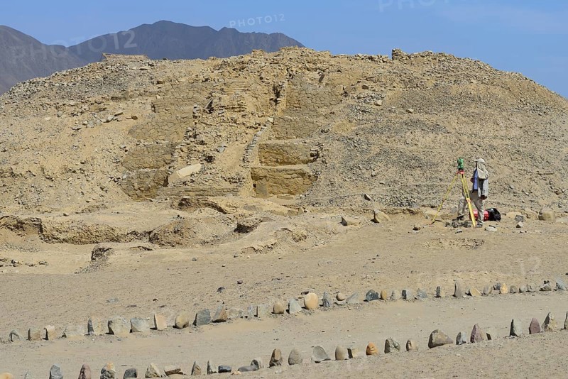 Surveying work in the ruins of Caral