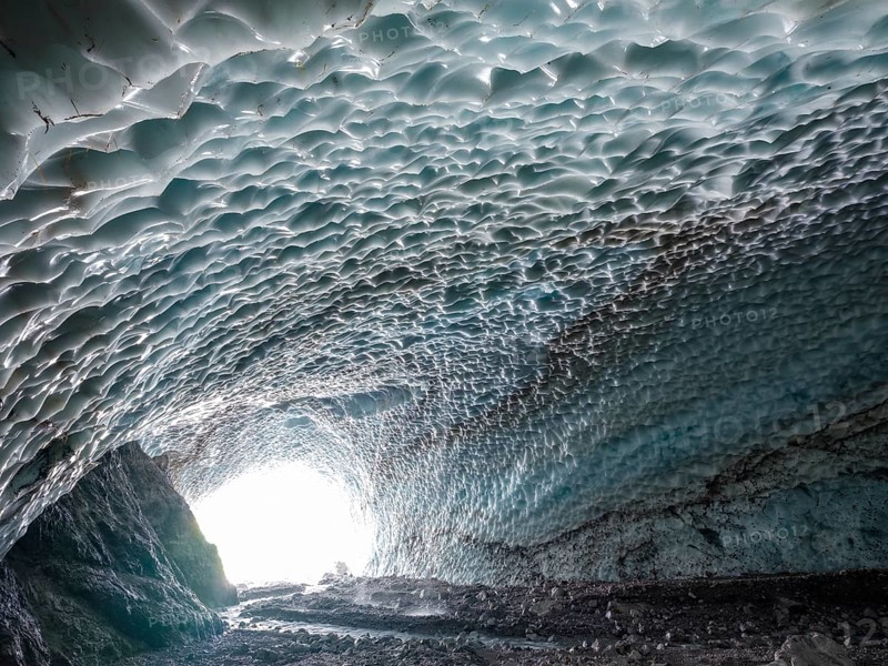 Ice chapel with meltwater stream