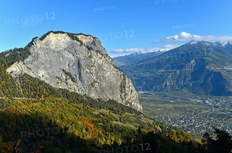 Steep rock face on the south side Ardeve summit above the village of Leytron in the Rhone valley