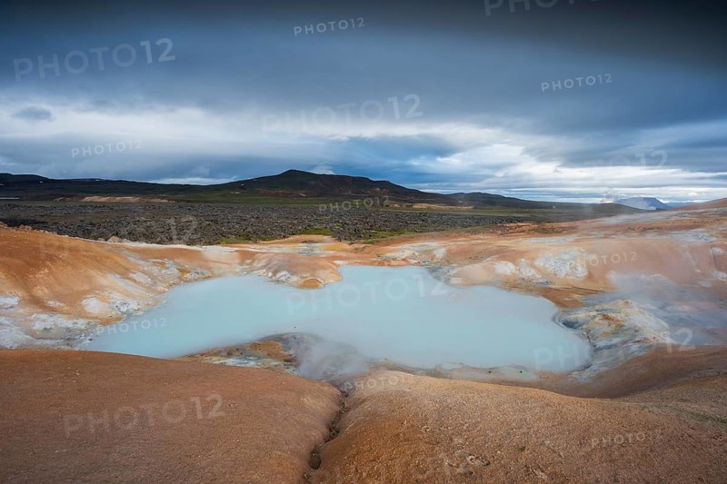 Turquoise lake in the lava river Leihrnjukur in the Krafla