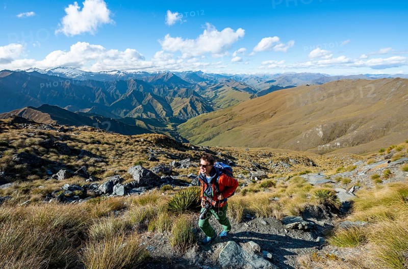 Hiker on the hiking trail to Ben Lomond
