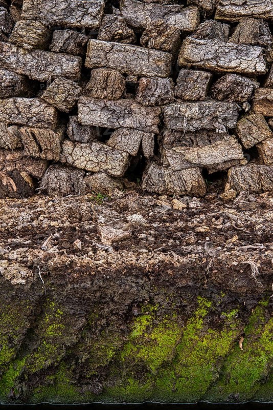 Peat sods stacked up in a bog