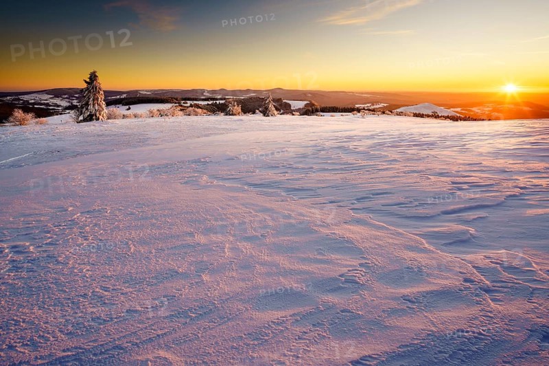 Panoramic view from Wasserkuppe in south direction in winter