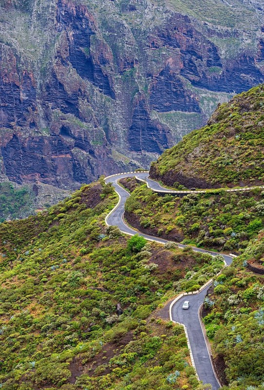 Serpentine road in the Teno Mountains near the mountain village Masca