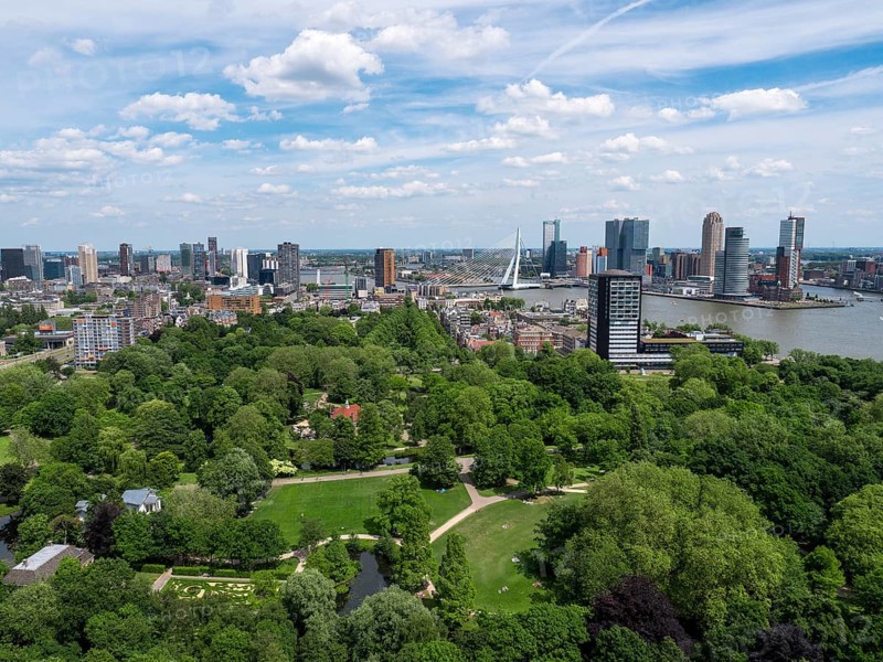 City view from the Euromast Tower towards Het Park and Erasmus Bridge