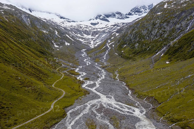 Mountain valley Schlegeisgrund with meandering Schlegeisbach