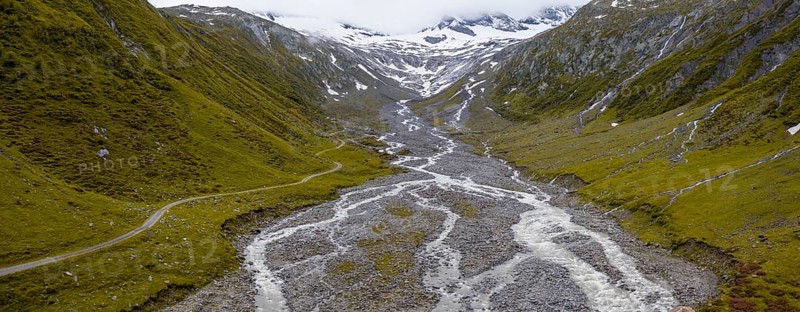 Mountain valley Schlegeisgrund with meandering Schlegeisbach