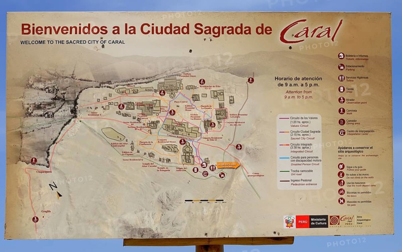 Information board at the ruins of Caral