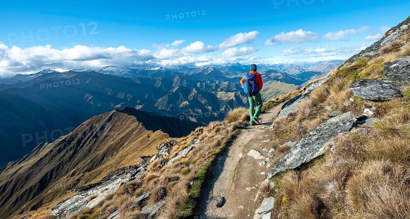 Hiker on the hiking trail to Ben Lomond