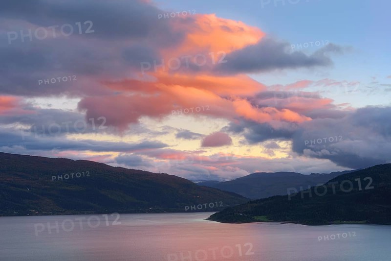 Sunset over a fjord