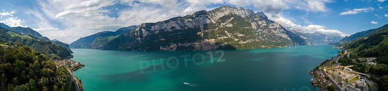 View of Lake Walen with Churfirsten and Muehlehorn