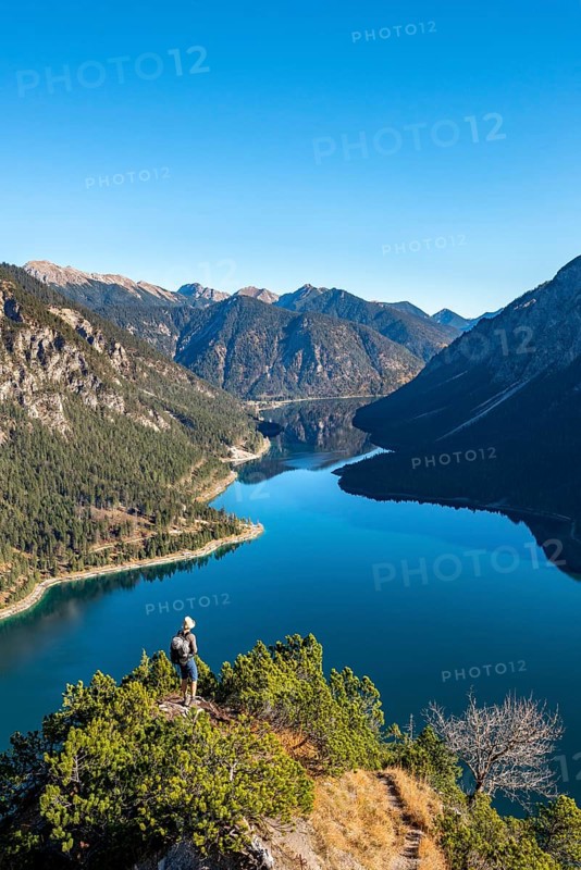 Hiker looks into the distance