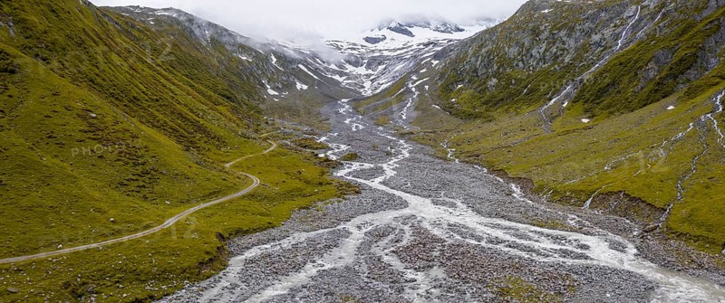 Mountain valley Schlegeisgrund with meandering Schlegeisbach