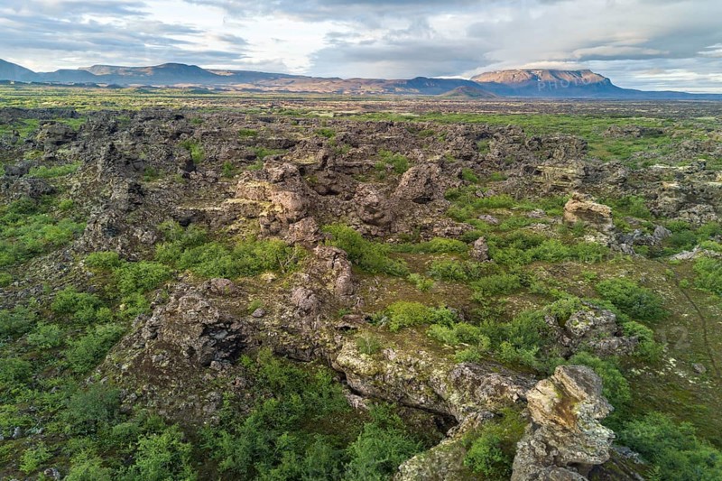Aerial view of the lava field Dimmuborgir