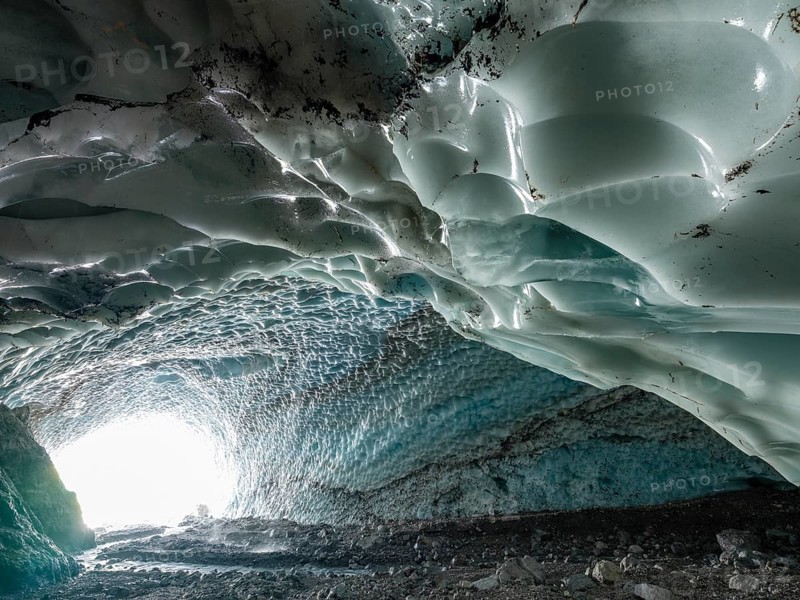 Ice chapel with meltwater stream